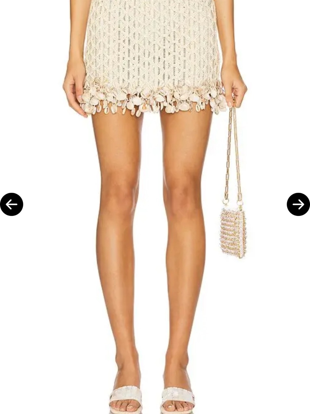 PatBO x Camila Coelho Crochet Mini Skirt with Shell & Bead Trim - Cream